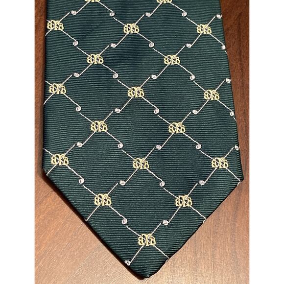 Brooks Brothers Country Club Green Logo Hand Made 100% Silk Woven In England Tie
